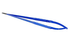 Micro needle holder, Round handle, Short knurling, Tungsten carbide coated tips, Curved, Multilock, 1.0mm tips, 22cm