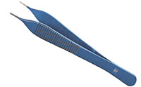 Adson Tissue Forceps, 1.0mm tips, with tying platforms, Tungsten carbide coated tips, 12.1cm