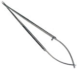 Fine curved Needle holder, 5.5mm fine jaws, sharp tips, without lock, f/handle, 160mm
